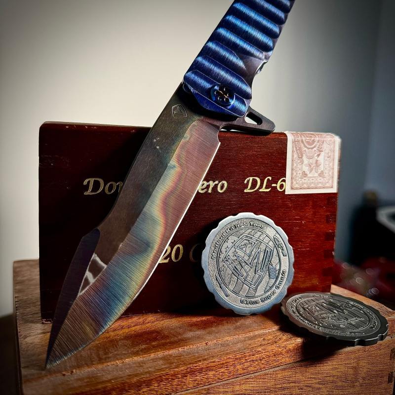 Vulcan Blade Blue Gator Belly sculpted Gigantes by Medford Knife & Tool