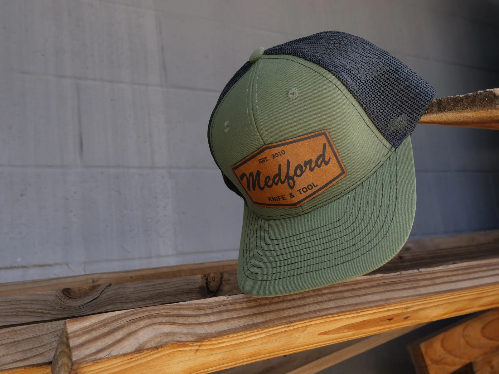 Medford Knife & Tool Leather Patch Snapback Hat – OD Green