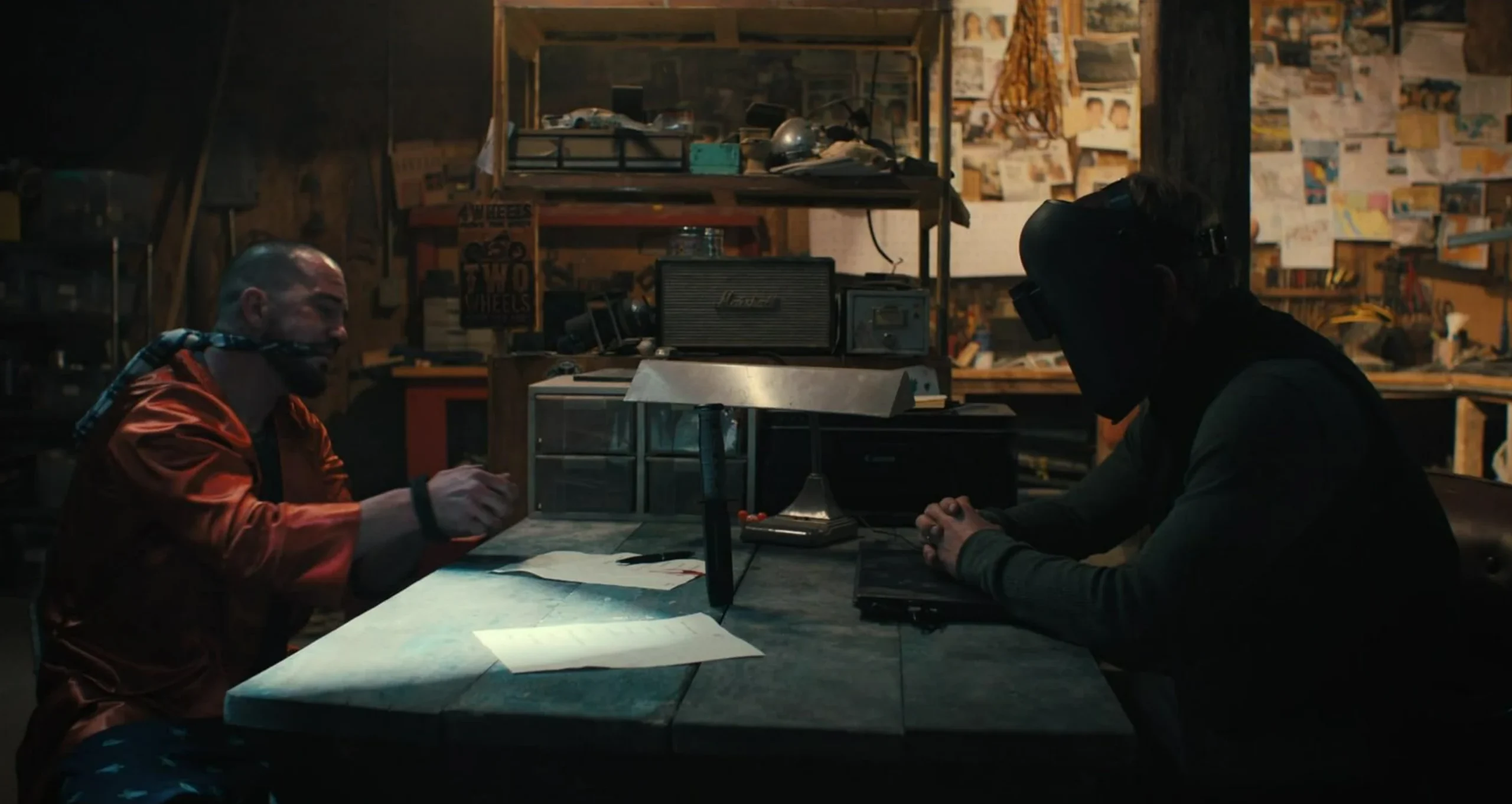 Medford USMC Fighter knife on the interrogation table — Silent Night (2023)
